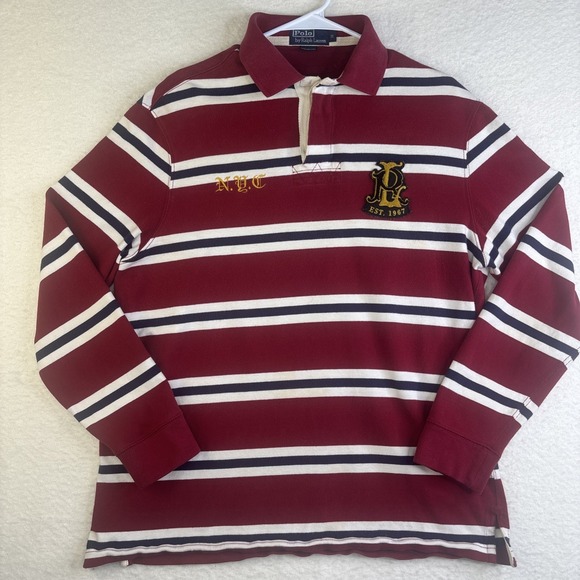 Polo by Ralph Lauren Other - Polo Ralph Lauren Rugby Polo Striped NYC Crest #7 Patch M Vtg Rare Red White